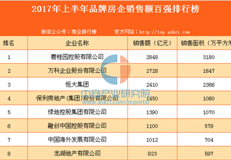 2017年上半年品牌房企销售额百强排行榜