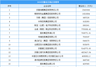 2020年安徽省综合百强企业排行榜（附榜单）