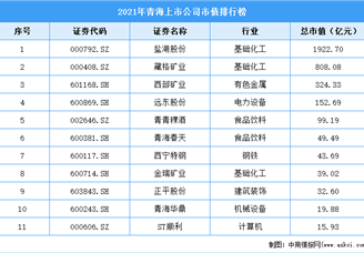 2021年青海上市公司市值排行榜（附全榜单）