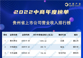 2022年贵州省上市公司营业收入排行榜（附榜单）