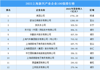 2022上海新兴产业企业100强排行榜（附榜单）