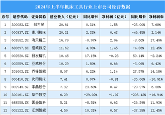 2024年上半年中国机床工具行业上市公司业绩排行榜（附榜单）